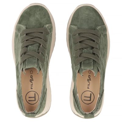 5. Skórzane sneakersy na platformie zielone Filippo  DP7959
