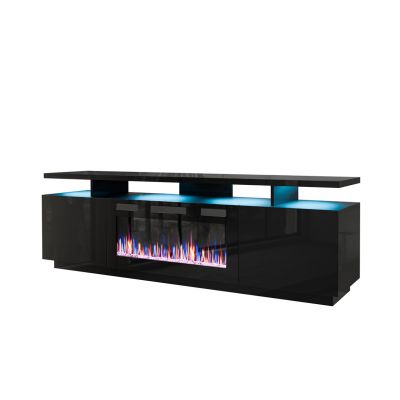 Szafka RTV EVA z kominkiem elektrycznym 180x40x52 czarny/czarny połysk
