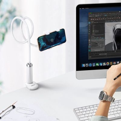 9. Ugreen uniwersalny uchwyt stojak podstawka na telefon tablet (do 12cm szerokości) statyw lazy holder z elastycznym ramieniem biały (30488 LP113)