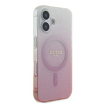 4. Etui Guess IML Glitter Gradient MagSafe na iPhone 16 Plus - różowe