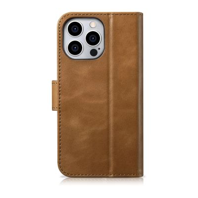 13. iCarer Oil Wax Wallet Case 2in1 etui iPhone 14 Pro skórzany pokrowiec z klapką Anti-RFID brązowy (WMI14220722-TN)
