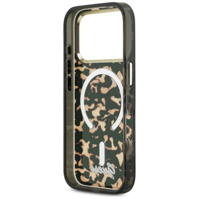 7. Etui Guess IML Script Metal MagSafe na iPhone 17 Pro - czarno-brązowe
