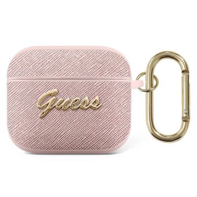 Etui Guess Saffiano Script Metal Collection na AirPods 3 - różowe