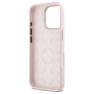 7. Etui Guess Silicone Script Metal Logo & Frame na iPhone 16 Pro - różowe