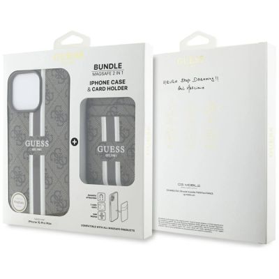 6. Etui Guess 4G Stripes z portfelem Magsafe do iPhone 16 Pro Max brązowy