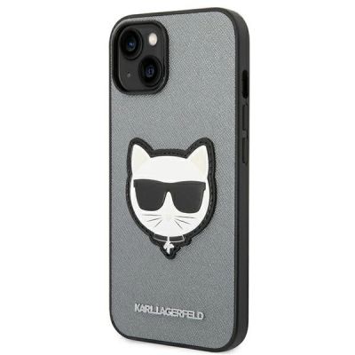 2. Etui Karl Lagerfeld Saffiano Choupette Head Patch na iPhone 14 - srebrne