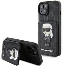 Etui Karl Lagerfeld Saffiano Cardslots and Stand Monogram Ikonik Patch do iPhone 15 - czarne