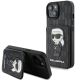 Etui Karl Lagerfeld Saffiano Cardslots and Stand Monogram Ikonik Patch do iPhone 15 - czarne