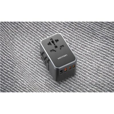 11. Uniwersalny adapter podróżny z ładowarką Vention 65W GaN 2x USB-A 2x USB-C czarny