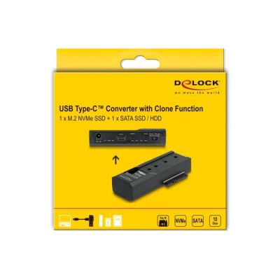 3. Delock - Kontroler pamięci - Funkcja klonowania - 2.5", 3.5", M.2 (6.4 cm, 8.9 cm) - Karta M.2 (PCIe NVMe i SATA) / SATA SSD - USB-C 3.2 (Gen 2x1)