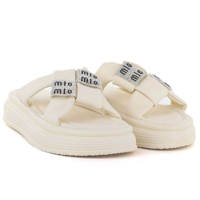 4. Klapki damskie na platformie z cyrkoniami beżowe Potocki 16347