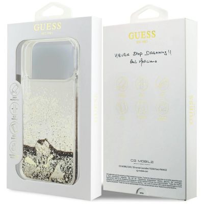8. Etui Guess Liq. Glitter 4 Charms na iPhone 17 Pro Max - złote