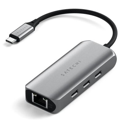 3. Satechi 4-In-1 USB-C Hub - hub do urządzeń mobilnych USB-C (3x USB-C 3.2 gen2 10Gbps, 2.5 Gigabit Ethernet) (space gray)