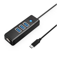 Hub USB Orico PW3UR25-C3 4-portowy 3x USB-A 3.0 1x RJ45 2.5G Ethernet 0,15 m - czarny