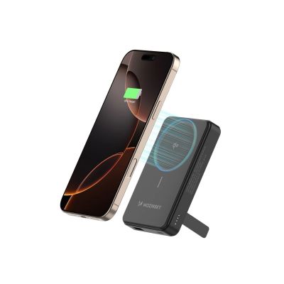 7. Powerbank Wozinsky WLWP-10KA0Y3S 22,5W PD Qi2 10000 mAh, z podstawką, 1x USB-A, 1x USB-C - czarny