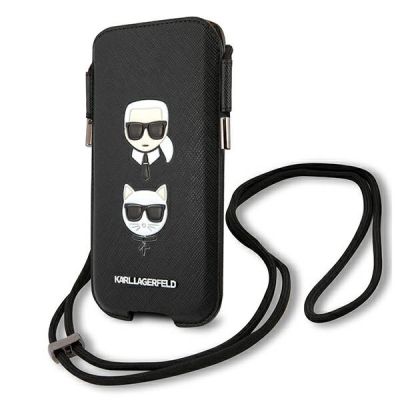 Torebka Karl Lagerfeld Saffiano Ikonik Karl&Choupette Head 6.7'' - czarna