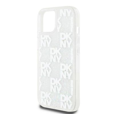 6. Etui DKNY Liquid Glitter Multilogo na iPhone 15 / 14 / 13 - białe