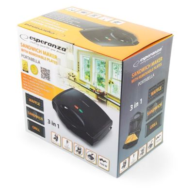 9. Opiekacz do kanapek Esperanza Portabella EKT006K (700W; kolor czarny)