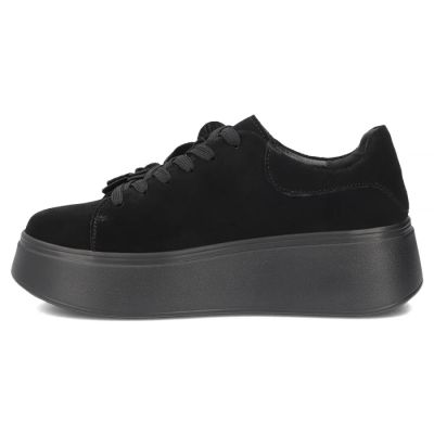 3. Skórzane sneakersy damskie na platformie z kwiatami zamszowe czarne Filippo  DP8113