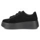 3. Skórzane sneakersy damskie na platformie z kwiatami zamszowe czarne Filippo  DP8113