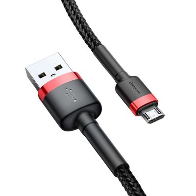 2. Baseus Cafule Cable wytrzymały nylonowy kabel przewód USB / micro USB 2A 3M czarno-czerwony (CAMKLF-H91)