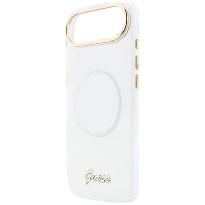 7. Etui Guess IML Gradient Script Metal MagSafe na iPhone Air - białe