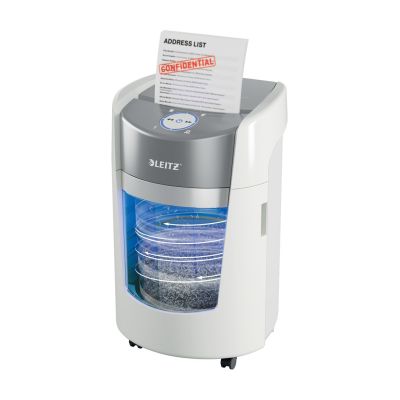 2. Niszczarka Leitz IQ OptiMax Small Office 350, 22l, P5, 8 kartek, Automatyczny Start/Stop, Funkcja cofania, Obrotowy pojemnik - 33% większa pojemność na ścinki