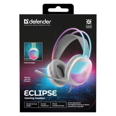 12. DEFENDER SŁUCHAWKI Z MIKROFONEM ECLIPSE RGB BIAŁE 62440
