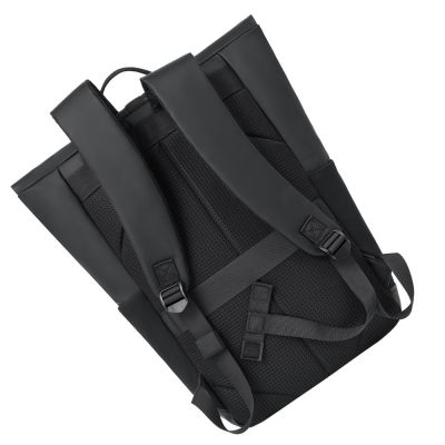 19. Rivacase Eden plecak Plecak rolowany Czarny Poliester, Skóra woskowana (Pull Up)