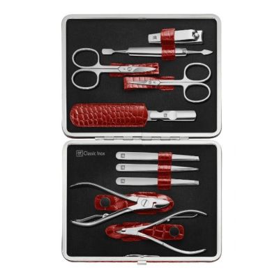 2. Zestaw do manicure Zwilling Classic Inox – skórzane etui, 10 elementów - Czerwony