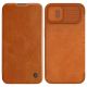 Nillkin Qin Leather Pro Case etui iPhone 14 Plus osłona na aparat kabura pokrowiec obudowa z klapką brązowy