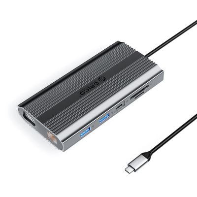 Stacja dokująca USB-C Orico XDR 12w1 USB-A USB-C HDMI 4K VGA RJ45 Gigabit PD 100W czytnik kart SD i microSD - szara