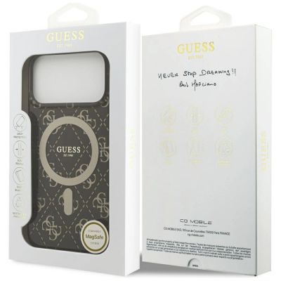 8. Etui Guess IML 4G Background MagSafe na iPhone 17 Pro - brązowe