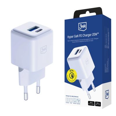 16. Ładowarka sieciowa 3mk Hyper GaN Charger 20W QC4+ PD PPS USB-C USB-A - biała
