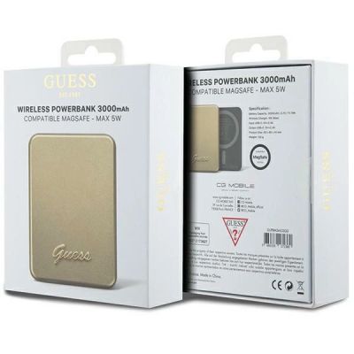 5. Powerbank indukcyjny Guess MagSafe Metal Script Logo 5W 3000mAh - złoty