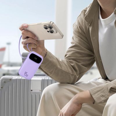6. Powerbank Baseus EnerFill FC31 20000mAh 45W z wyświetlaczem z kablami USB-C i Lightning - fioletowy