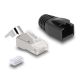 3. DeLOCK Wtyczka modułowa RJ45 z odgiętką, Cat.6A, Cat.7 i nasadki przeciwzagięciowe, zestaw 25 sztuk