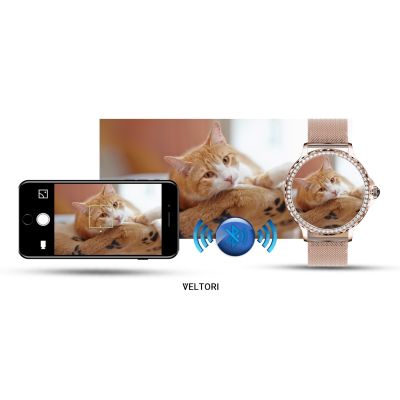 20. Smartwatch Damski VELTORI VT320-1 Złota Bransoleta + Różowy Pasek Silikonowy