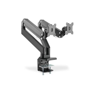 2. Ramię biurkowe podwójne z zaciskiem 2xLCD z sprężyną gazową max. 2x35" i 15kg