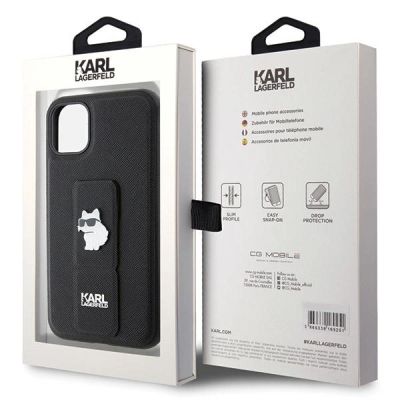 8. Etui Karl Lagerfeld Gripstand Saffiano Choupette Pins na iPhone 11 / Xr - czarne