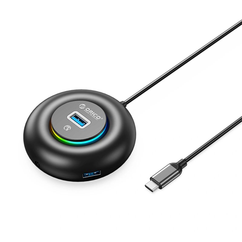 Hub USB Orico YXR4-C3 RGB 4-portowy USB-A 3.0 z portem audio/mikrofonowym 0,3 m - czarny