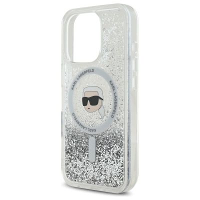 6. Etui Karl Lagerfeld Liquid Glitter Karl Head Magsafe na iPhone 16 Pro - przezroczyste