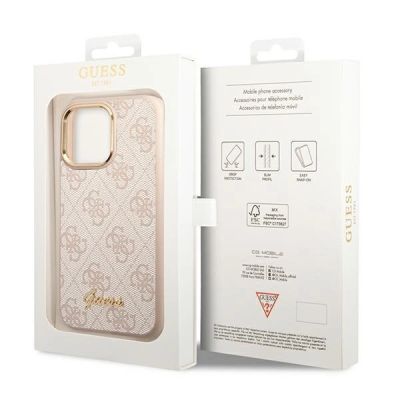 8. Etui Guess 4G Vintage Gold Logo na iPhone 14 Pro - różowe