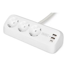Digitus 3-drożna biurowa listwa zasilająca z 2 złączami USB-A i 1 złączem USB-C, biała