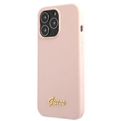 3. Etui Guess Silicone Script Gold Logo MagSafe na iPhone 13 Pro / iPhone 13 - jasnoróżowe