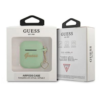 3. Etui Guess Silicone Charm Heart Collection na AirPods 1/2 - zielone