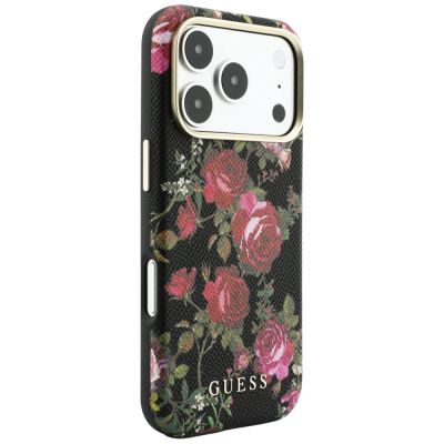 4. Etui Guess Blossom Roses Print MagSafe na iPhone 18 Pro / 17 Pro - czarne