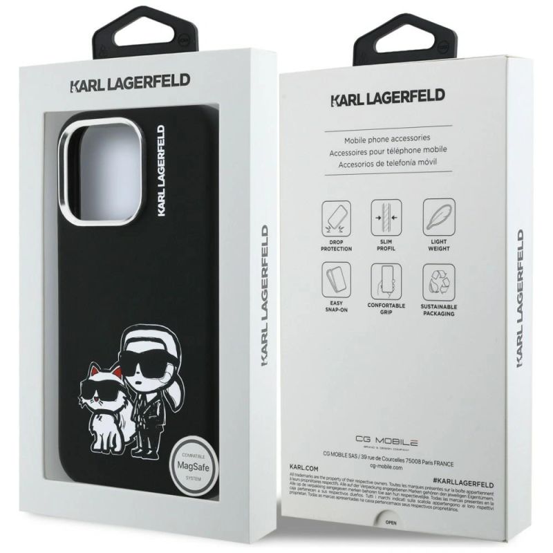 8. Etui Karl Lagerfeld Silicone Karl&Choupette Sketch MagSafe na iPhone 16 Pro - czarne