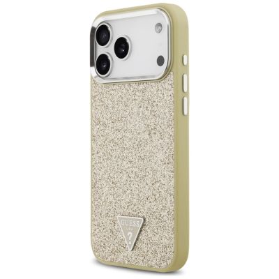 2. Etui Guess Glitter Triangle Logo MagSafe na iPhone 17 Pro Max - złote