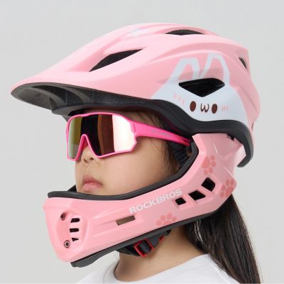 3. Kask rowerowy Rockbros TT-32001 Rabbit dziecięcy z odpinaną szczęką rozmiar S (48-52) - różowy